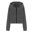 thumbnail image 3 of Solid Color Cropped Hoodies for Women Oversize Fit Autumn Sweatshirt Zipped Closure Zip-up Hoodie Streetwear with Pockets Gym Workout Athleisure Casual Essentials, 3 of 5