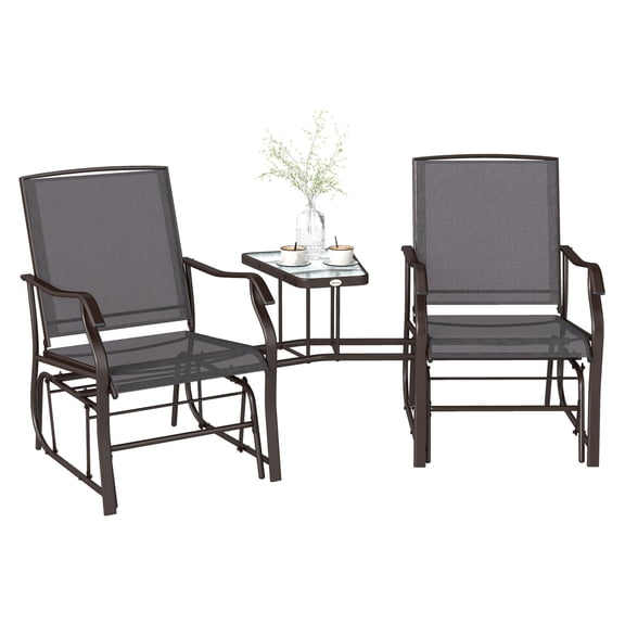 Outdoor Glider Chairs with Table, 2-Seat Patio Rocking Loveseat, Sling Chairs for Backyard, Garden, Gray