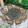 thumbnail image 7 of VIVIJASON 9-Piece Patio Furniture Dining Set, Rust-Free Cast Aluminum Outdoor Conversation Set, Include 8 Swivel Dining Chairs & 61" Round Dining Table with 31" Lazy Susan, Umbrella Hole, Khaki, 7 of 7