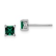 thumbnail image 1 of 925 Sterling Silver Rhod Pltd 4mm Princess Created Emerald Stud Earrings Birthstone May Gemstone, 1 of 6