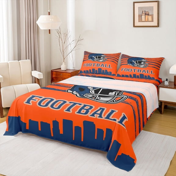 Erosebridal Rugby City Silhouette Bed Sheets Twin,Sports Theme Bedding Sets Twin Size,Denver Sheet Set Twin For Teens,Ultra Soft Bedroom Decor,3-Piece
