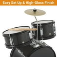 thumbnail image 4 of 5-Piece Drum Set, Complete Kit with Bass Drum, Tom, Snare, Hi-Hat, Cymbal & Pedal, 16in Full Drum Set with Drumsticks and Stool, Black, 4 of 7