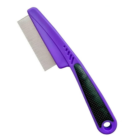 Flea and Tick Comb with Rubber Handle for Dogs & Cats, Fine Tooth Comb for Grooming (Purple)