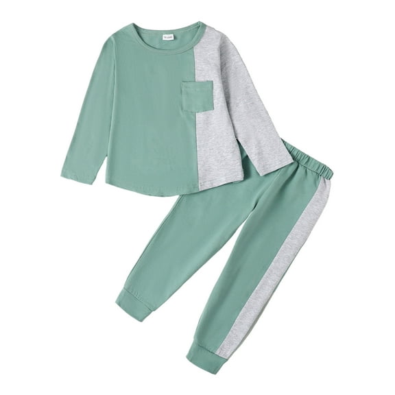 2T Baby Boys Clothes 3T Boys 2PCS Fall Winter Outfits Set Round Neck Toddler Boys Long Sleeve Top Pants Set Green