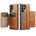 thumbnail image 5 of Compatible with Magsafe for Samsung Galaxy S25 Ultra Wallet Case Magnetic Card Holder, RFID Blocking 2 in 1 Detachable Back Flip Kickstand Vintage PU Leather Shockproof Case for Women Men, Brown, 5 of 12