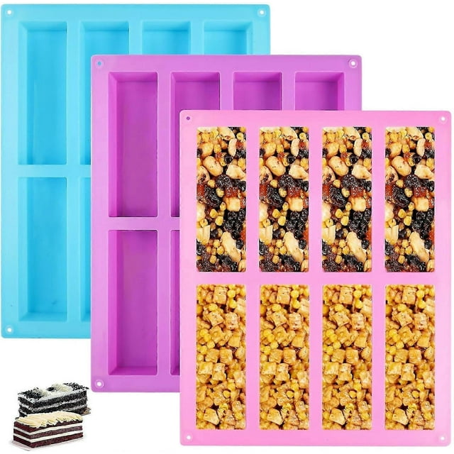 Silicone Baking Molds for Granola Bars, 3pcs 8-Cavity Rectangle BPA-Free Reusable