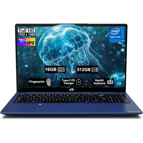 15.6" FHD IPS 2025 Business Laptop Computer Windows 11 16GB RAM 512GB SSD,4 Cores 13th Gen Intel N150(Up to 3.6GHz) 65W Type C Fingerprint Numpad Backlit Keyboard WiFi 6