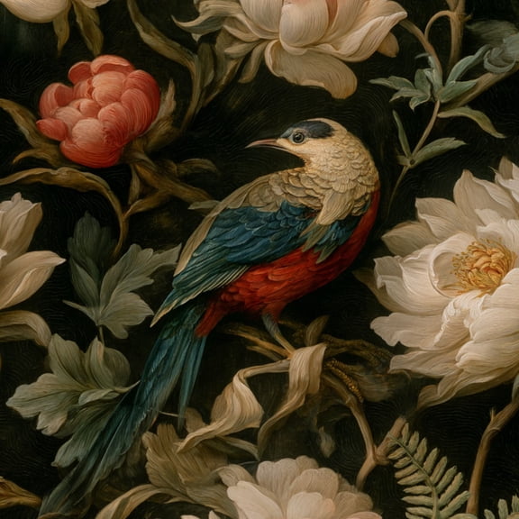 Chinoiserie Peel and Stick Wallpaper Mystical Bird Perched Cherry Blossom Branch Peonies Wall Paper 17.7in x 9.8ft Self Adhesive Removable Renter Friendly Wallpaper for Bedroom Cabinets