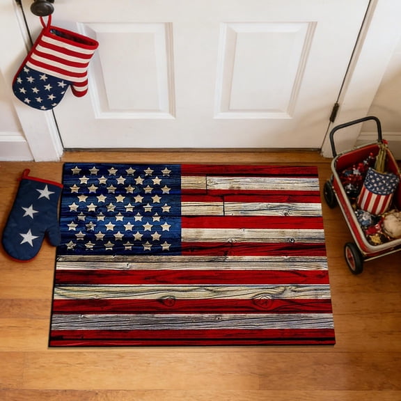 Patriotic USA Flag Doormat for Independence Day, Outdoor Indoor Floor Mat with Non-Slip Backing, Decorative Patio Rug for Front Door and Garden(A)
