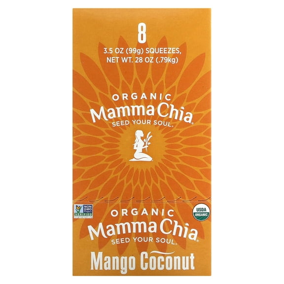 Mamma Chia Organic Chia Squeeze, Vitality Snack, Mango Coconut, 8 Squeezes, 3.5 oz (99 g) Each