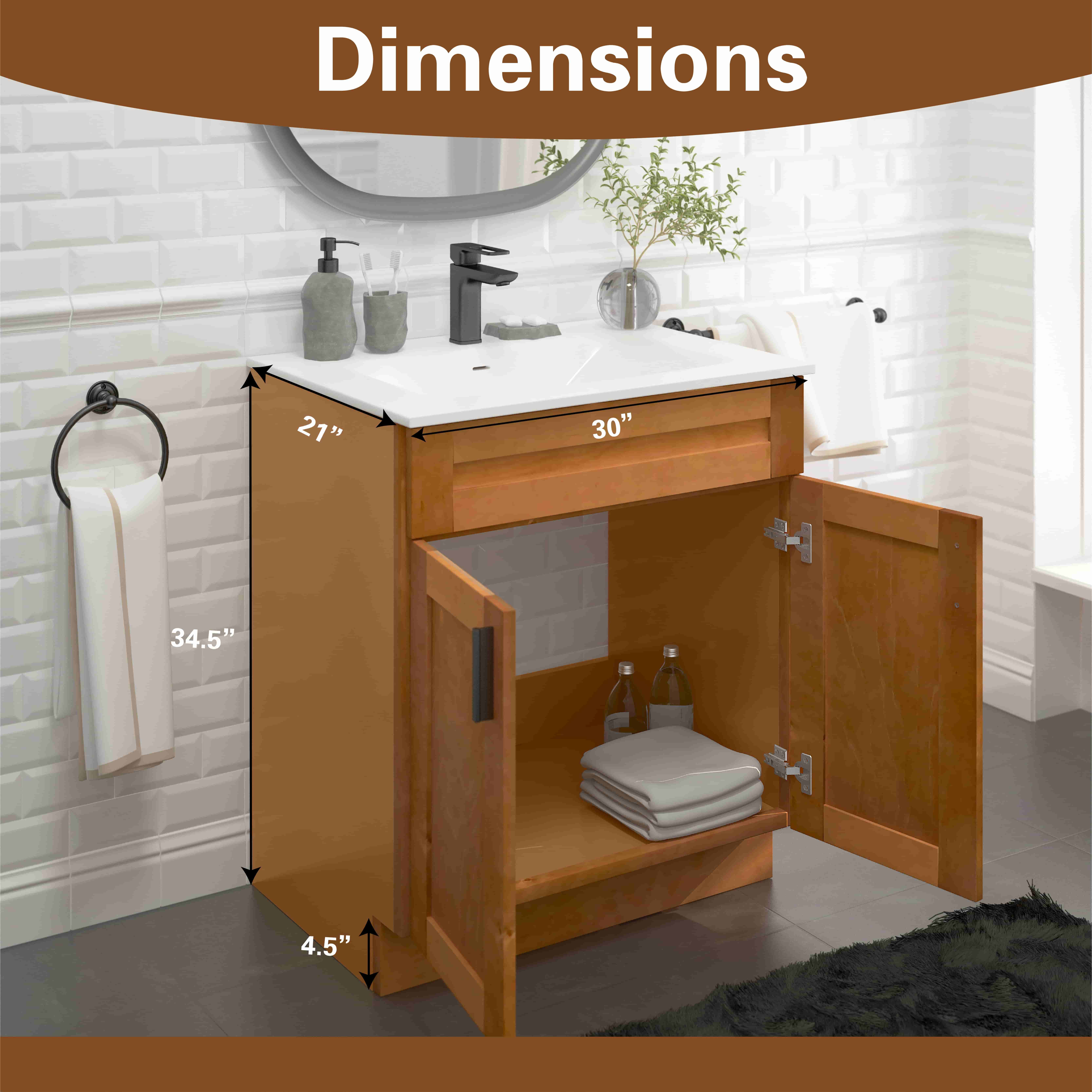 Sink Base Bathroom Vanity Ready-to-Assemble Bathroom Cabinet 30" Width Vanity Base in Maple Shaker