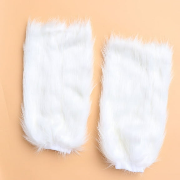 NIYANGLE Fuzzy Leg Sleeves Women Leg Warmer Faux Fur 1 Pair White