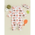thumbnail image 5 of GXFC Preemie Girl Thanksgiving Clothes Newborn Girls Long Sleeve Zipper Pumpkin Turkey Print Jumpsuits Bodysuit with Headband Clothing for Infant Girls 3M 6M, 5 of 9