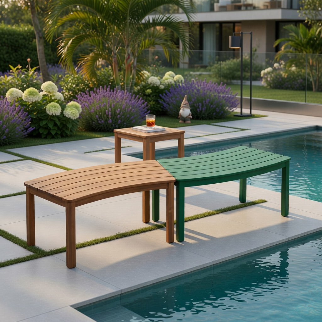 Hommoo Outdoor Acacia Wood Curved Bench Set of 2, Backless Patio Stools for Porch, Deck & Fire Pit Seating, Natural
