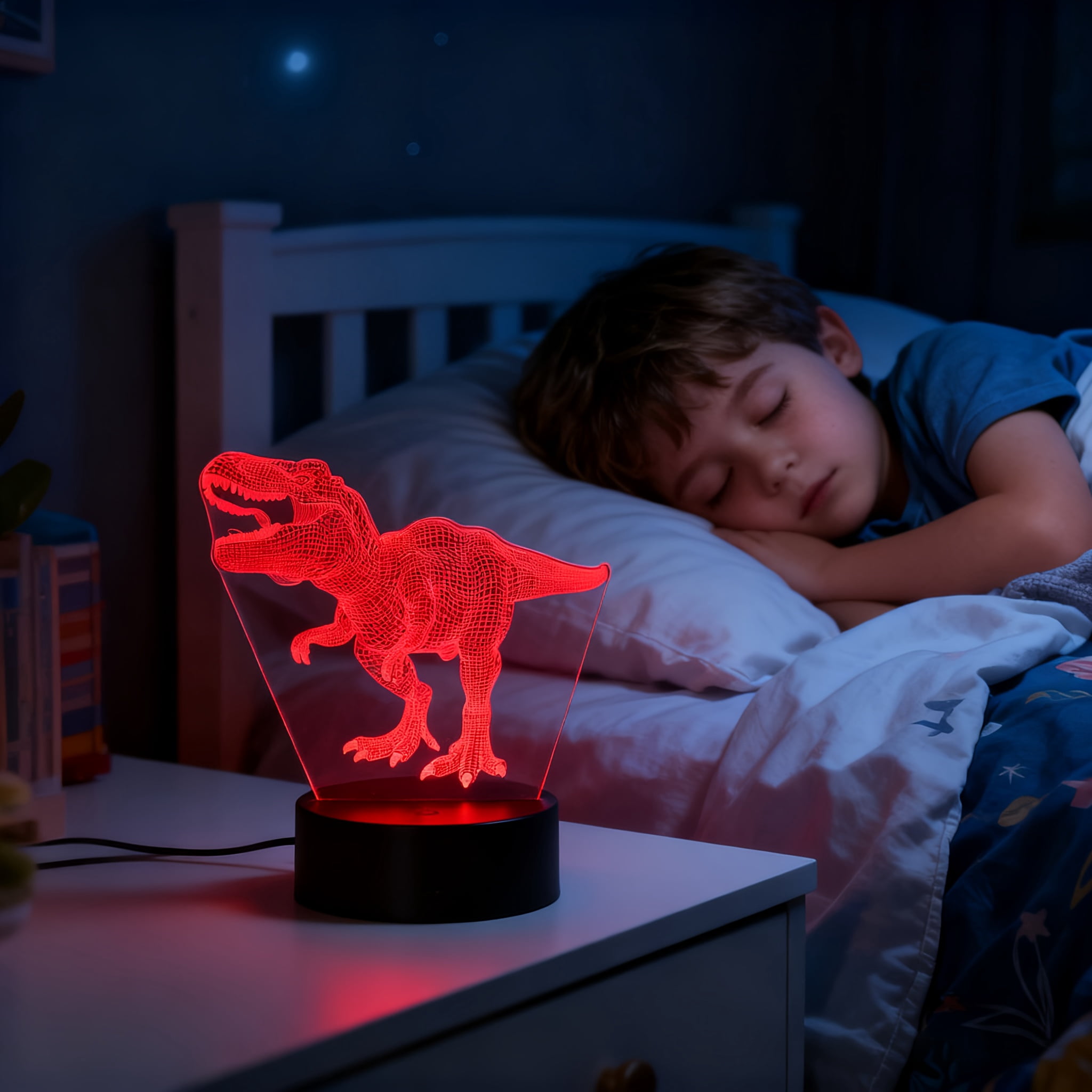 Dinosaur 3D Night Light 16 Colors Changing With Remote Touch Control Dimmable LED Lamp For Boys Kids Bedroom Ambient Mood Light Ideal Birthday Holiday Gift