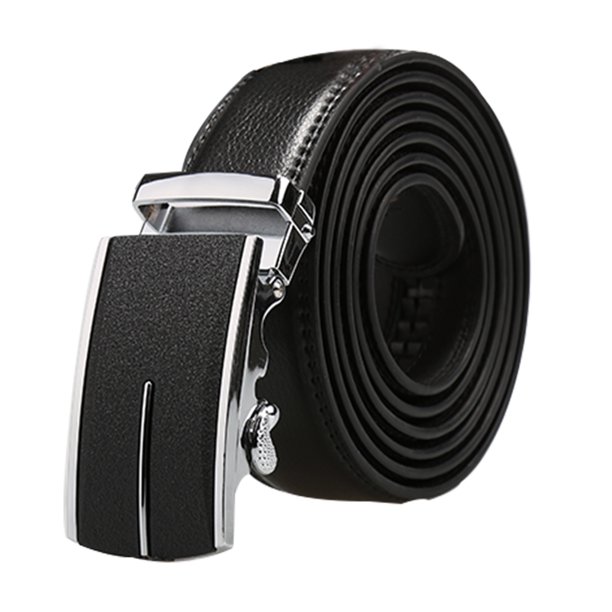 Hombres Hebilla Automática Trinquete Grandes Negocios Visten Cinturón De Cuero Ancho De 1 3/8 Negro-2 53 1/8-55 7/8inches/ 150cm