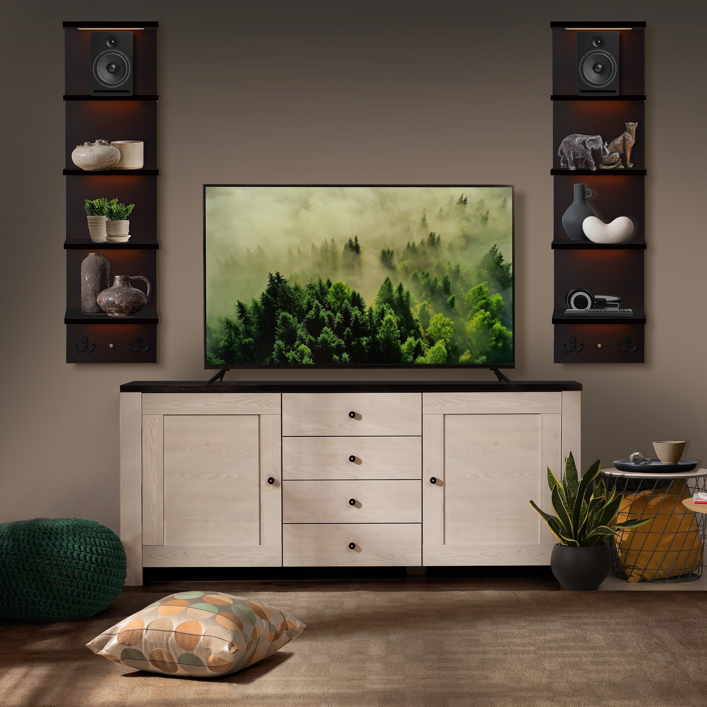 Sorbus 5 Tier Black Floating Wall Shelf with LED Lights, Storage & Home Decor Display