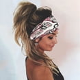 thumbnail image 4 of White Cute Boho Headband Stripe Knotted Turban Head Bands Large Thick Turban Head Wrap Headband, Boho Bandana Head Bands for Women's Hair, Non Slip Workout Yoga Hairband Hair Accessories One Size, 4 of 5