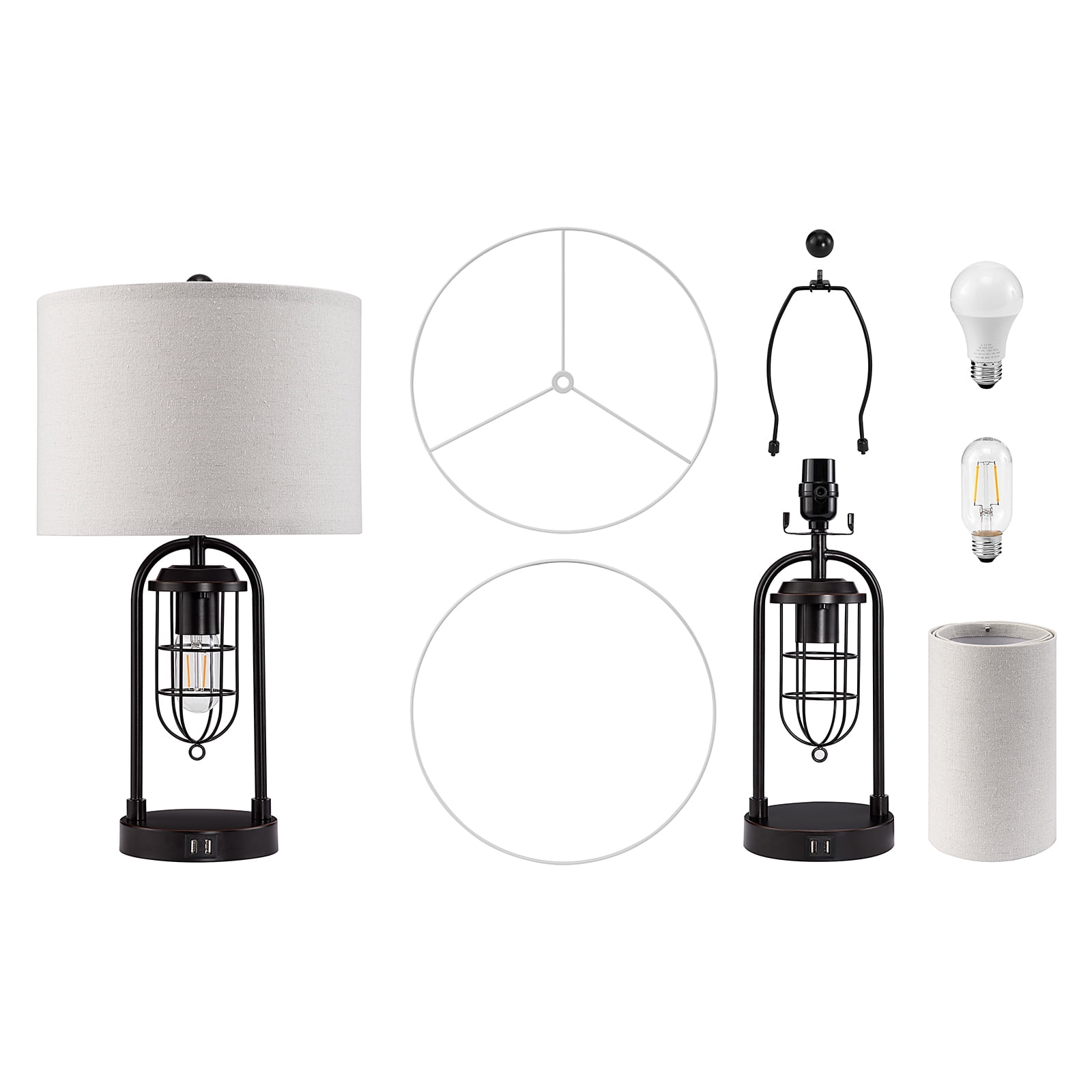 KYRID 21'' Table Lamps Set of 2 with USB Port and Night Light, Modern Farmhouse Bedside Table Lamp with White Drum Shade, Painted Bronze Finish (Bulbs Included)