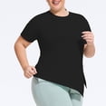 thumbnail image 4 of LEKWK Plus Size Womens WorkoutTops Plus Size Crew Neck Short Sleeve Tops Regular Fit Solid Black Athletic Shirts & Tees Asymmetrical Split Hem Gym Training Wear, 4 of 6