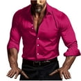 thumbnail image 5 of OHMZYZO Men's Shiny Silk Satin Shirts Long Sleeve Button Down Dress Shirt Casual Slim Fit Muscle Formal Party Prom Wedding Shirts Hot Pink 4XL, 5 of 9