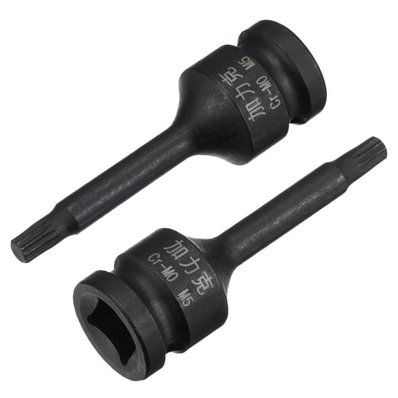 Uxcell M5 Impact Spline Bit Socket, 3/8" Square Drive 60mm Length CR-MO Metric Sizes 2 Pack