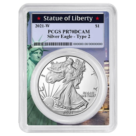 2021-W Proof $1 Type 2 American Silver Eagle PCGS PR70DCAM Statue Of Liberty Frame
