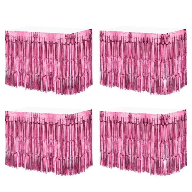 Faldas de mesa de flecos de papel de aluminio metálico Uxcell para fiesta Rosa