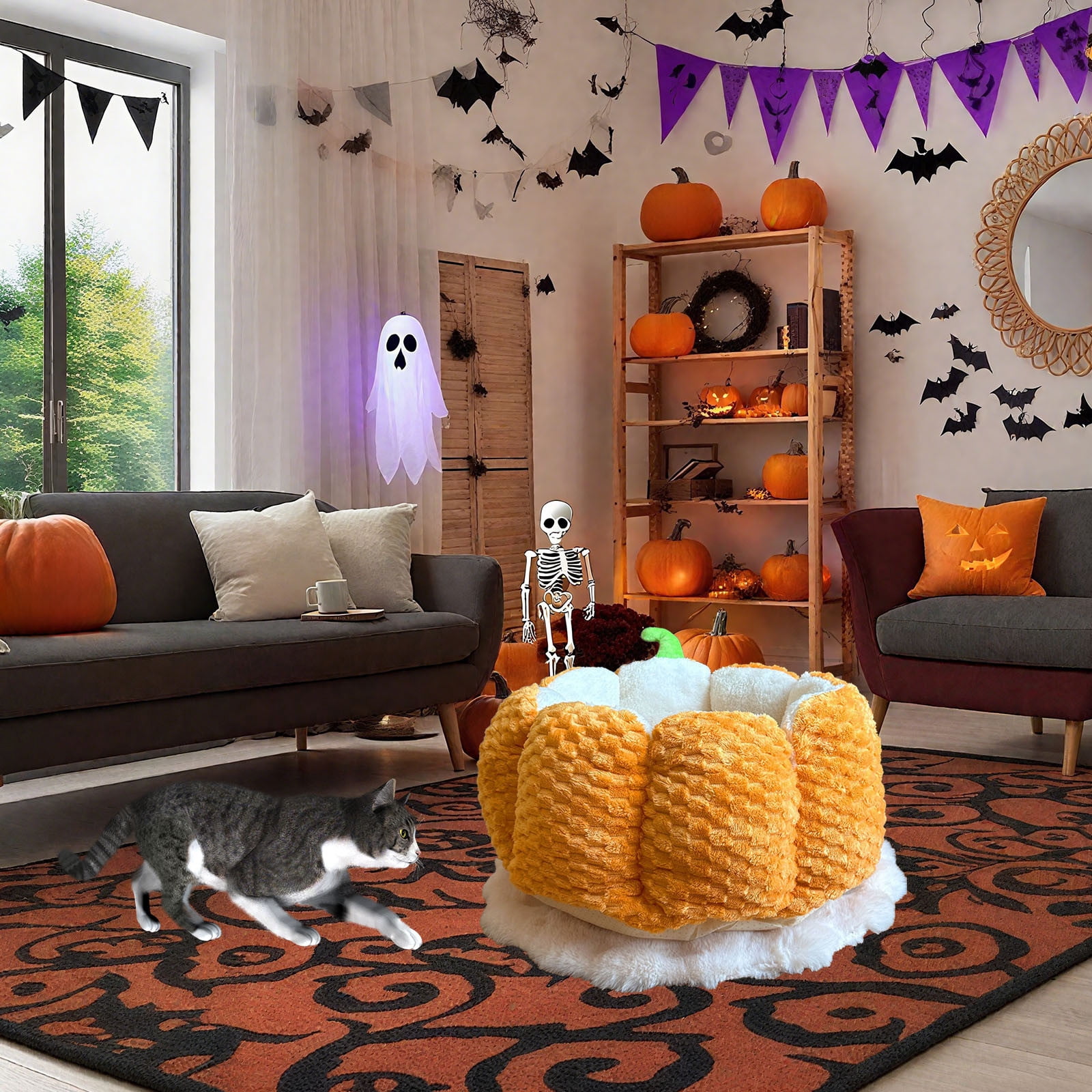 Taotanxi Cat Beds for Indoor Cats, Pumpkin Cat House,Cute Pumpkin Shape Cat Cave Bed, Warm Cave Nest Sleeping Bed Puppy House for Cats Small Dogs (Orange, 17 in)