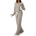 thumbnail image 3 of Womens 2 Piece Lounge Sets Fall Henley Neck Sweater Matching Sweat Suits Comfy Pajamas Clothes Pockets Camel L, 3 of 7