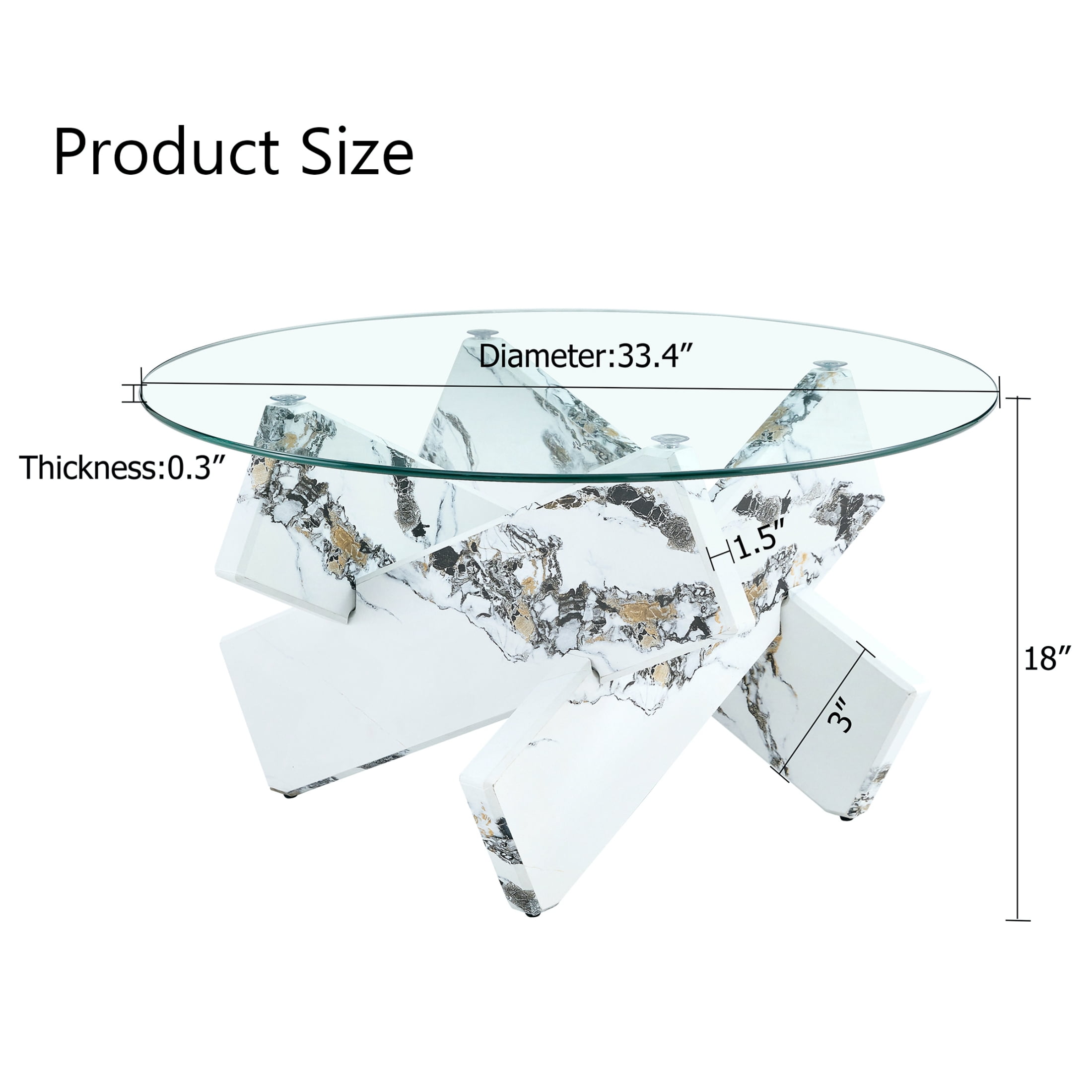 Vinform Round Coffee Table for Living Room, Transparent Glass, White