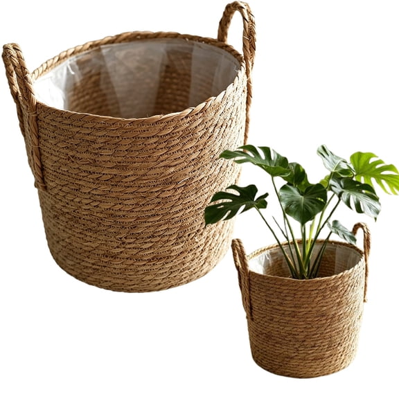 Clearance Seagrass Plant Pot Cover Basket - Handwoven Natural Fiber Planter for Indoor Plants, Home Decor, and Rustic Style (Brown)