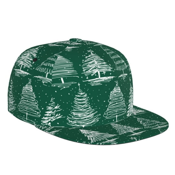 Daiia Christmas Trees print Flat Bill Hats Flat Brim Trucker Cap Baseball Cap Adjustable Classic Low Profile Hat Unconstructed Plain Cap