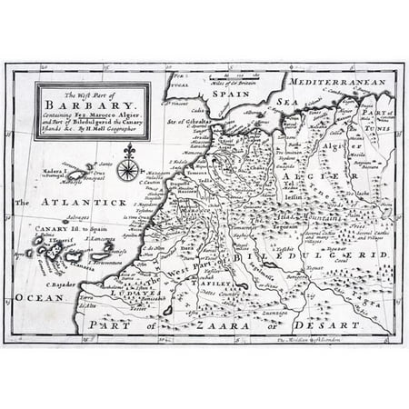 The West Part of Barbary Containing Fez Marocco Algier & Part of Biledulgerid the Canary Islands Etc Map From Circa 1 Poster Print, 17 x 12