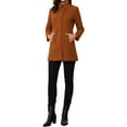 thumbnail image 2 of Abrigo de mujer Inspire Chic de longitud media, con cuello alto, de un solo botón, abrigo de invierno, color marrón claro y rojo, talla M, 2 of 6
