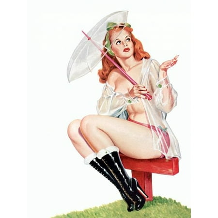 Pin Up Redhead With Umbrella Canvas Art -  (24 x