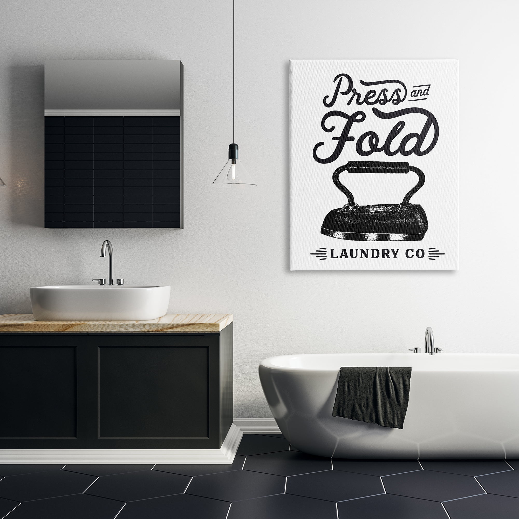 Stupell Industries Press & Fold Antique Iron Laundry Lettering Phrase Graphic Art Gallery Wrapped Canvas Print Wall Art, Design by Lettered and Lined