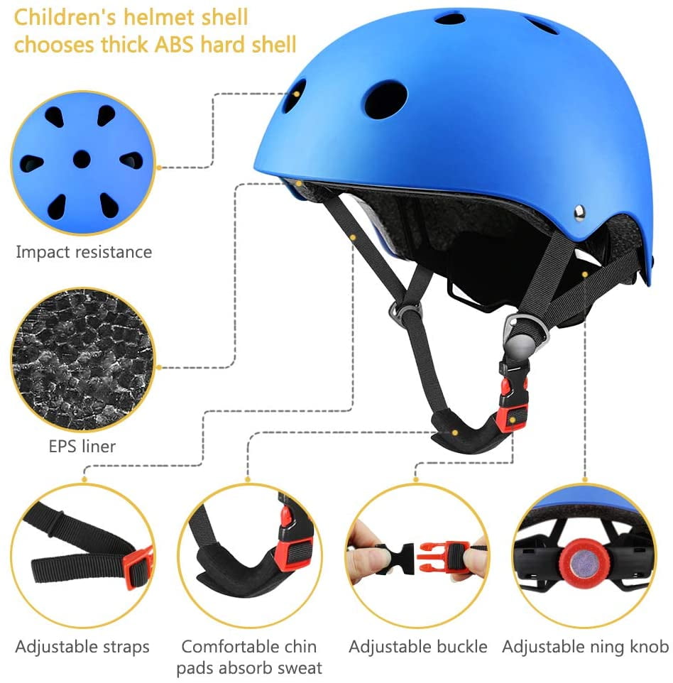 ZLEIOUY Kids Helmet Pad Set Elbow Knee Wrist Pads for Sports Protective Gear Set Adjustable Safety Set for 3~10yrs Girls Boys Toddler Child Bike Cycling Skating Roller Scooter Outdoor Sports 