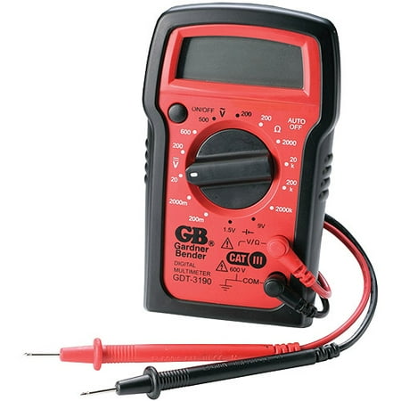 Gardner Bender GDT-3190 Digital Multimeter, 4 Function, 14 Range, Tests AC/DC Voltage, Resistance, and Battery, Manual Ranging,