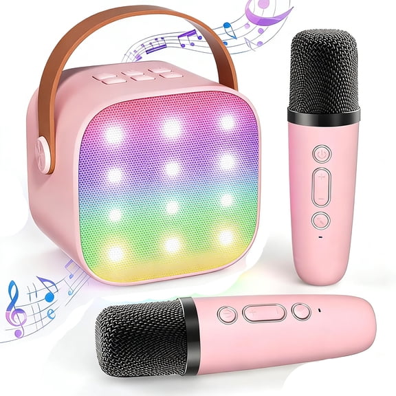 Adofi Upgraded Mini Karaoke Machine for Kids, Portable Bluetooth Speaker with Wireless Microphone for Kids Toddler, Microphone for Kids, kids Toys Gifts for Girls Boys Birthday Home Party, 2 Mics