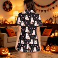 thumbnail image 5 of Cute Halloween Pjs Set for Women Lovely Ghost Pumpkin Printed Collar Short Sleeve Shirt With Elastic Shorts Smooth Milk Silk 2 Piece Set Halloween Party Loungewear Gift, 5 of 6