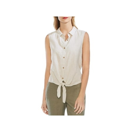 Vince Camuto Womens Tie Front Collared Button-Down Top