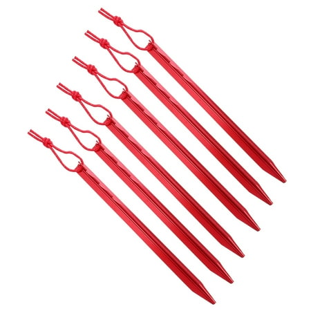 6 Pcs Camping Tent Peg Canvas Tarp Pole Shock Cord Poles Red