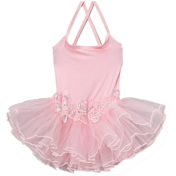 Wenchoice Girl's Pink Sequin Flower Skirted Leotard S(1T-2T)