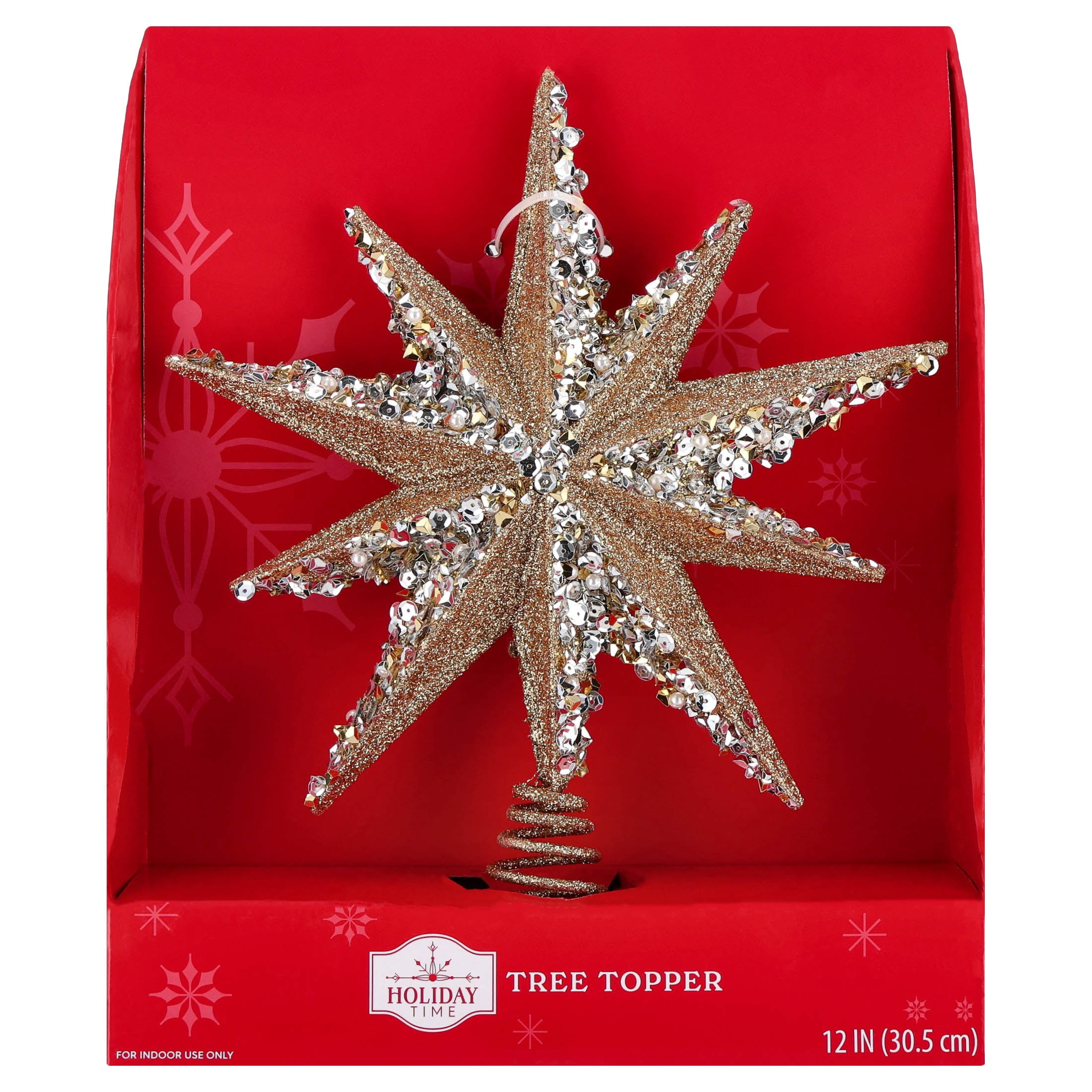 Glitter Starburst Christmas Tree Topper, Gold and Silver, 12", by Holiday Time