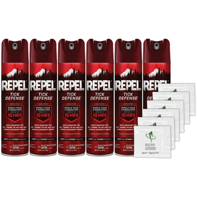 Repel Tick Defense 6.5 Ounce Aerosol Spray (6 Count) + (6) BONUS Moist