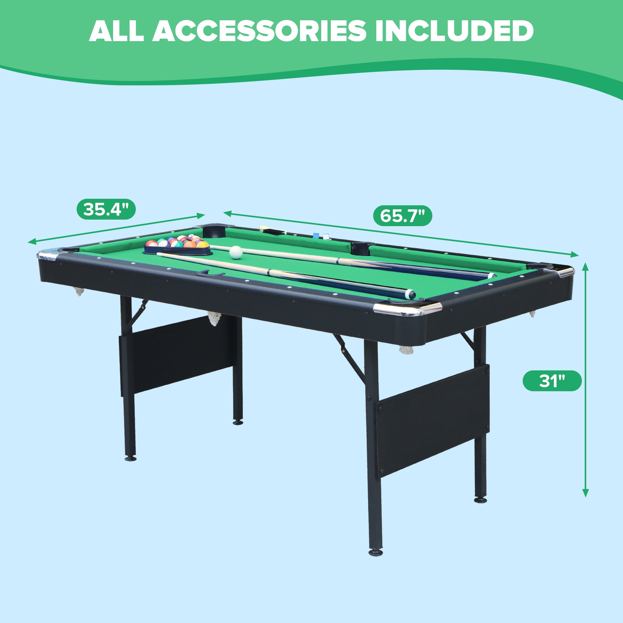 Miniyam 5.5ft Folding Pool Table, Portable Billiards Game Table with Accessories for Families, Green