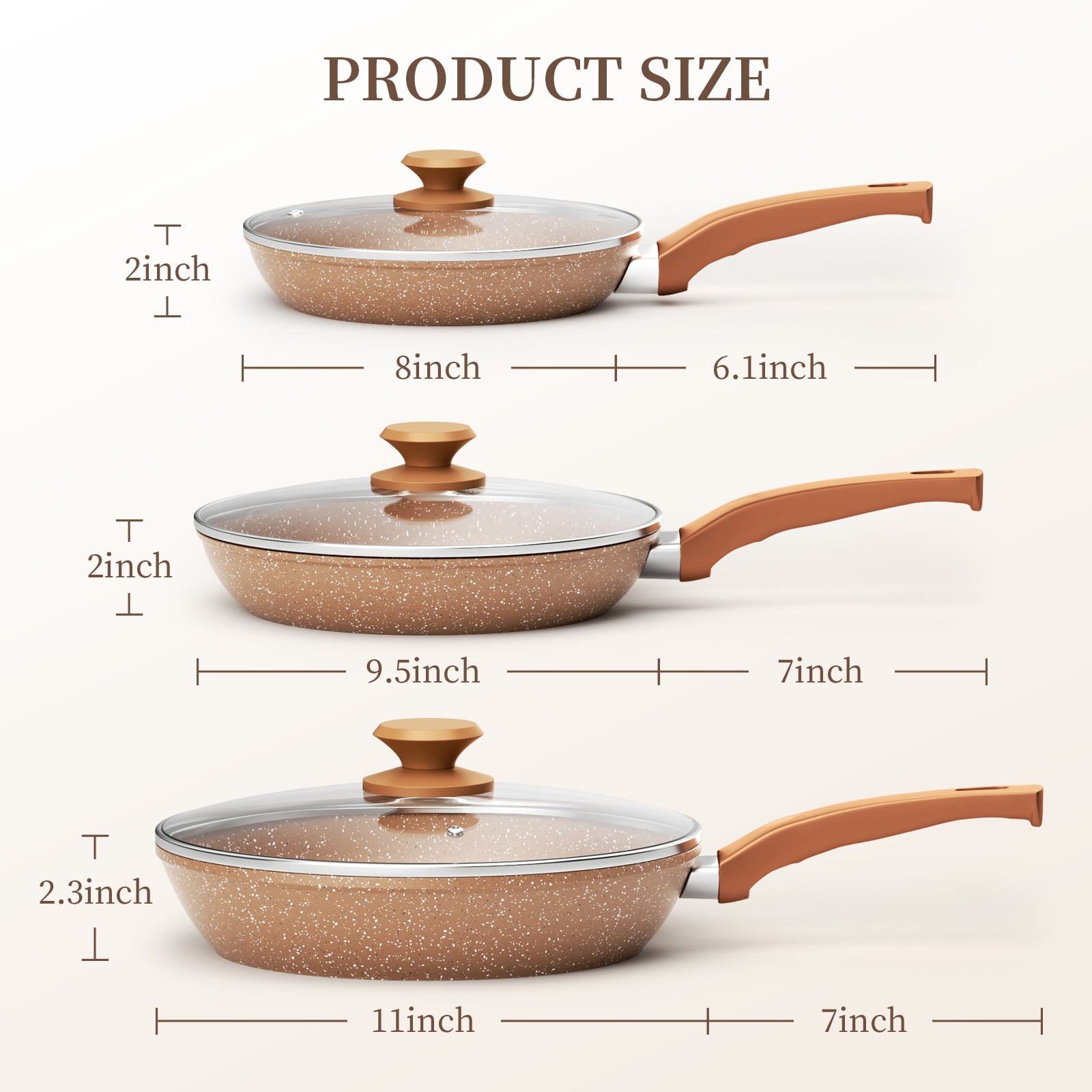 Innerwell Granite Nonstick Frying Pan Set with Lids, Induction Skillet, 6-Piece Cookware Set