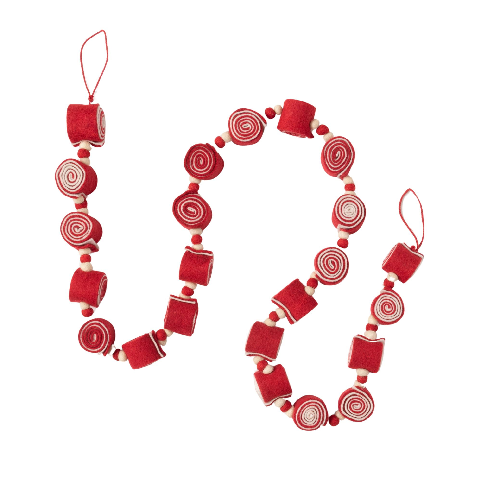 Red & White Felt Candy Garland Multicolor 68"H Wool