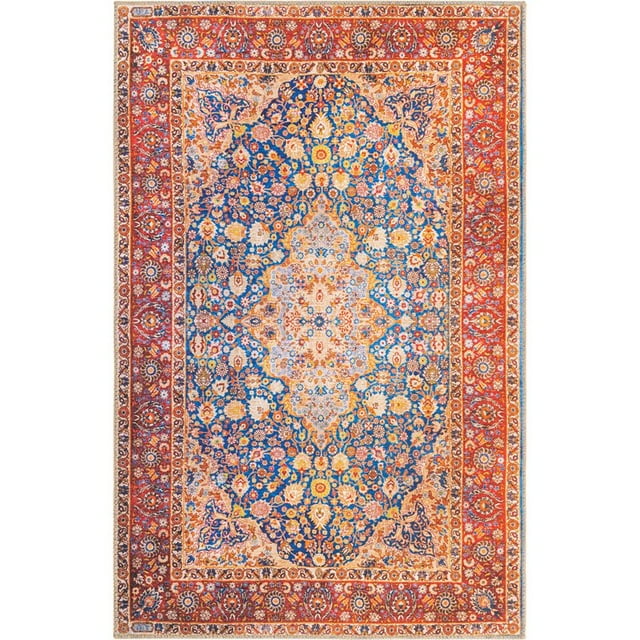 Unique Loom Revival Floral Border Rug 3' 6 x 5' 6 Rectangle Navy Blue/Red